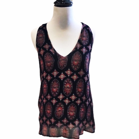 Ella Moss Navy Silk Print Racerback Tank Size X Small - Picture 2 of 11